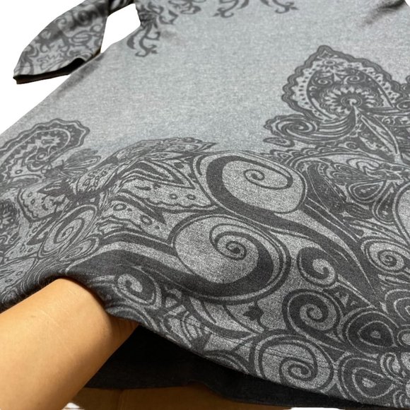 Renuar A-Line Mini Dress Small Gray Mandalas Print 3/4 Sleeves Stretch - Picture 5 of 12